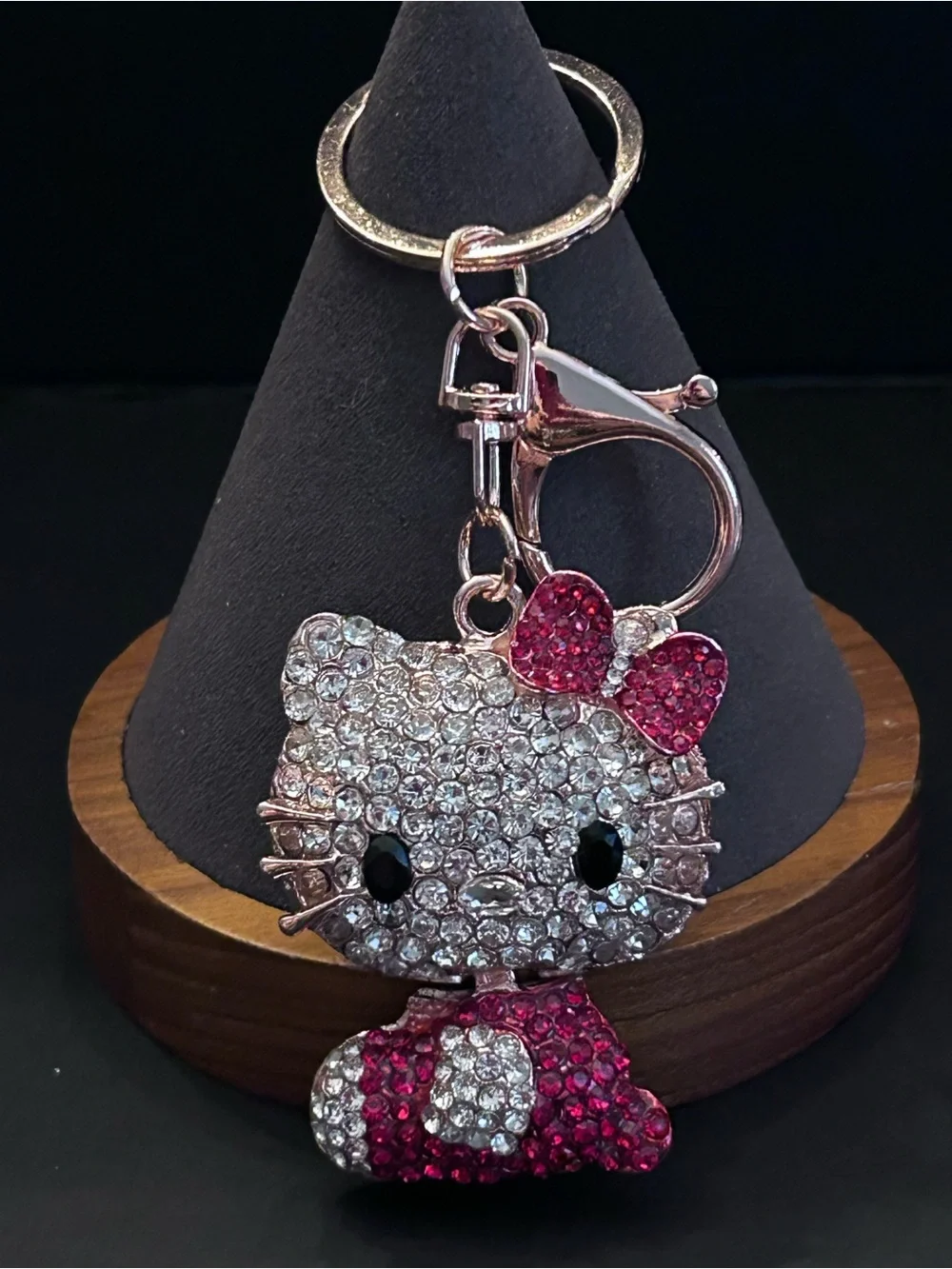 Hello Kitty Crystal Bag Charm Keychain in Clear and Pink w/Gold-Tone Hardware